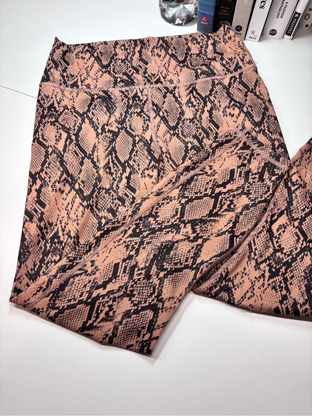 Fabletics Peach & Black Snake-Print High-Rise Leggings Power Hold 7/8 Length Med